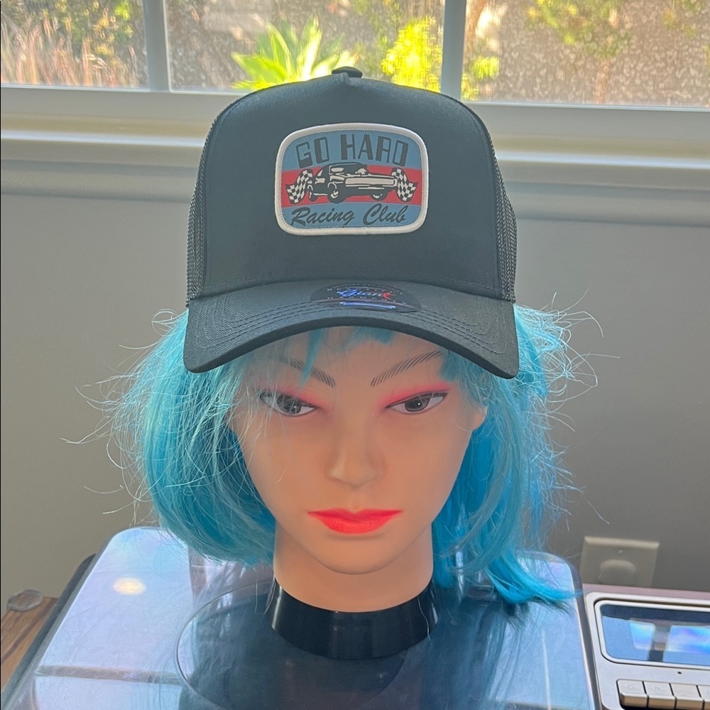 Black Trucker Hat with Racing Patch
